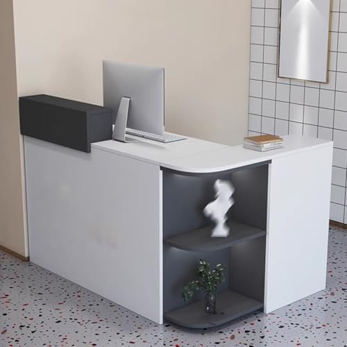 Moderner L-förmiger Empfangstisch mit abschließbaren Schubladen, stilvolle Holztheke für Salon und Büro, offenes Design, funktionale und elegante Rezeptionsmöbel von Generisch