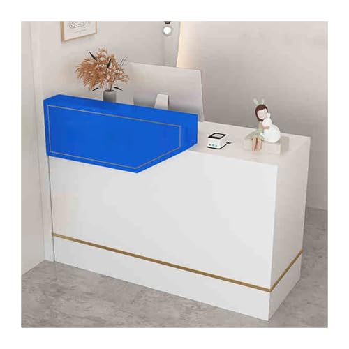 Moderner L-förmiger Empfangstisch mit abschließbarer Schublade, stilvolle Kasse für Bekleidungsgeschäfte, Schönheitssalons, Friseurläden, weiße und blaue Oberfläche (100 cm rechte Seite) von Generisch
