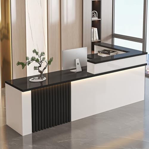 Moderner L-förmiger Empfangstisch mit abschließbarer Schublade & Aufbewahrungsschrank, elegantes schwarzes Büromöbel für Kassierer, Empfangsbereich (120 x 60 x 100 cm) von Generisch
