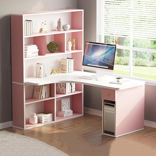 Moderner L-förmiger Schreibtisch aus Holz mit Stallschubladen und Regalen, stilvolle Heimbüro-Arbeitsplatz-Möbel für effiziente Arbeitsbereiche Moderner L-förmiger Schreibtisch aus Holz mit Stallschubladen und Regalen, stilvolle Heimbüro-Arbeitsplatz-Möbel für effiziente Arbeitsbereiche von Generisch