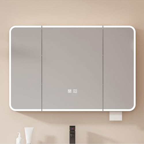 Moderner LED-Badezimmer-Medizinschrank mit Anti-Beschlag-Spiegel, einstellbare Farbtemperatur, wandmontierter Aufbewahrungsnizer für Waschtisch (90 x 70 cm) von Generisch