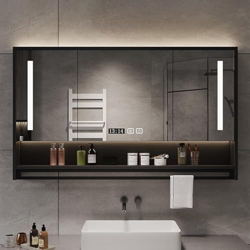 Moderner LED Badspiegelschrank, 3 Türen, Wandmontage, verstellbare Ablagen, Touch-Sensor, 100 cm, stilvolle schwarze Waschtisch-Aufbewahrungslösung für elegante Badezimmer Moderner LED Badspiegelschrank, 3 Türen, Wandmontage, verstellbare Ablagen, Touch-Sensor, 100 cm, stilvolle schwarze Waschtisch-Aufbewahrungslösung für elegante Badezimmer von Generisch