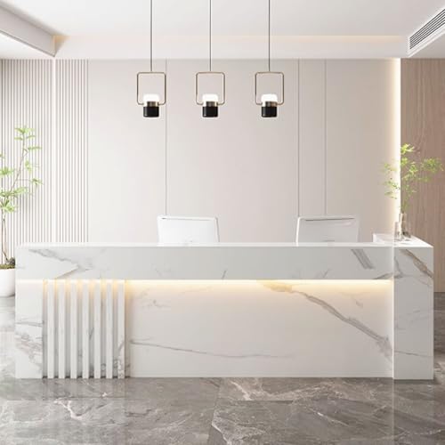 Moderner LED-Empfangstisch, 1,4 m, stilvolle Theke mit Stauraum für Schönheitssalons & Friseurläden, eleganter weißer Empfangstisch für den professionellen Einsatz von Generisch
