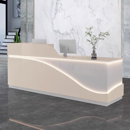 Moderner LED-Empfangstisch - Stilvolle kleine Bürotheke in Beige & Weiß Holztisch (140 cm) - Elegante Möbel für den Empfangsbereich von Generisch