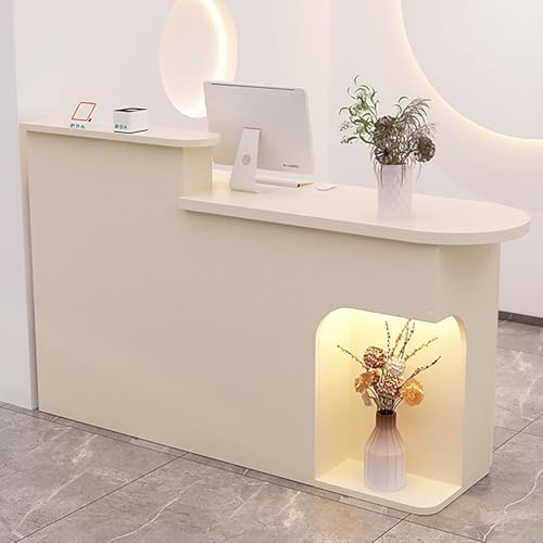 Moderner LED-Empfangstisch für Büro & Einzelhandel, stilvolle beige Fronttheke mit Schublade & Aufbewahrungsschrank, 100 x 50 x 105 cm, ideal für professionelle Räume Moderner LED-Empfangstisch für Büro & Einzelhandel, stilvolle beige Fronttheke mit Schublade & Aufbewahrungsschrank, 100 x 50 x 105 cm, ideal für professionelle Räume von Generisch