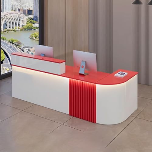 Moderner LED-Empfangstisch für Salons und Spas, stilvolle Theke mit Stauraum, Weiß und Rot, 120 x 60 x 100 cm, perfekter Empfangstisch für Einzelhandelsräume von Generisch