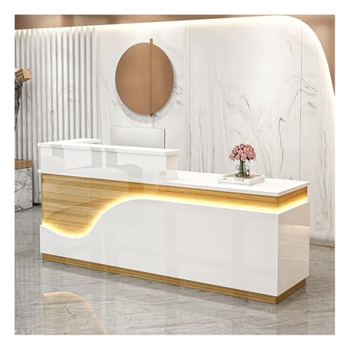 Moderner LED-Empfangstisch mit Schubladen, stilvolle Bürotheke für Salon und Lobby, funktionaler Sekretär-Schreibtisch, Empfangsmöbel (A3, L55,1 cm) von Generisch