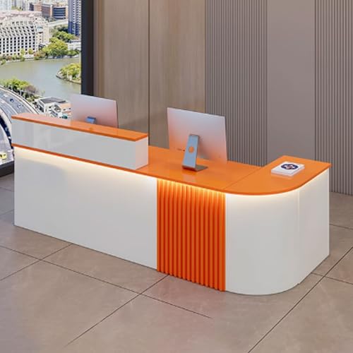 Moderner LED-Empfangstisch mit Stauraum, stilvolle weiße und orangefarbene Fronttheke für Salons, Einzelhandel und Büro, 120 x 60 x 100 cm, ideal für Empfangsbereiche und Kundenservice Moderner LED-Empfangstisch mit Stauraum, stilvolle weiße und orangefarbene Fronttheke für Salons, Einzelhandel und Büro, 120 x 60 x 100 cm, ideal für Empfangsbereiche und Kundenservice von Generisch