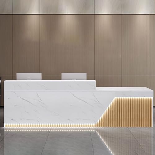 Moderner LED-Empfangstisch mit Stauraum, stilvoller Büro- und Lobby-Theke, Holzwerkstoff, modernes Design für Empfangsbereiche & funktional von Generisch