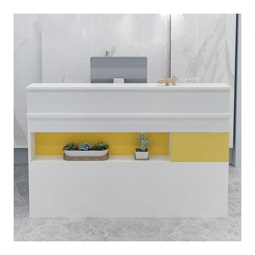 Moderner LED-Empfangstisch mit abschließbarer Schublade, einfache Montage, Kasse für den Einzelhandel, 120 cm, kleiner Checkout-Tisch, Gelb Moderner LED-Empfangstisch mit abschließbarer Schublade, einfache Montage, Kasse für den Einzelhandel, 120 cm, kleiner Checkout-Tisch, Gelb von Generisch