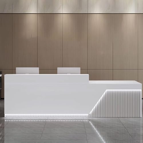 Moderner LED-Empfangstresen mit Ablagefläche für Büro und Lobby, stilvolles Holzdesign, moderner Schreibtisch mit beleuchteten Lichtstreifen von Generisch