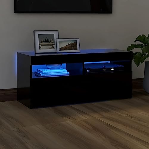 Moderner LED-Gaming-TV-Ständer für 45-Zoll-Fernseher Schwarz Entertainment-Center mit Konsolentisch für Wohnzimmer, stilvoller TV-Ständer mit LED-Beleuchtung von Generisch