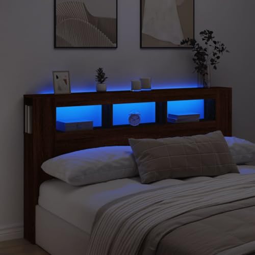 Moderner LED-Kopfteil-Schrank, Schlafzimmer, Aufbewahrungsregal, Bücherregal, Holzausstellungsregal für Bettzubehör, braune Eiche, 180 x 18,5 x 103,5 cm Moderner LED-Kopfteil-Schrank, Schlafzimmer, Aufbewahrungsregal, Bücherregal, Holzausstellungsregal für Bettzubehör, braune Eiche, 180 x 18,5 x 103,5 cm von Generisch