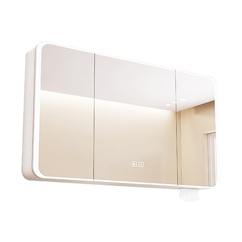 Moderner LED-Medizinschrank, 3-in-1-Badezimmer-Wandschrank mit Spiegel und Schmuckaufbewahrung, stilvolles Bianco-Finish, perfekt für Schlafzimmer und Ankleidezimmer (100 x 70 x 13 cm) von Generisch