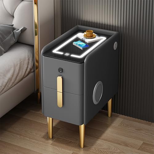 Moderner LED-Nachttisch mit Fingerabdruck-Schloss, kabelloses Laden, USB-Anschlüsse & Bluetooth-Lautsprecher für Schlafzimmer Moderner LED-Nachttisch mit Fingerabdruck-Schloss, kabelloses Laden, USB-Anschlüsse & Bluetooth-Lautsprecher für Schlafzimmer von Generisch