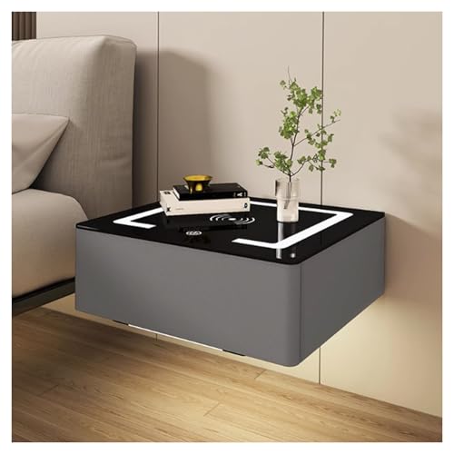 Moderner LED-Nachttisch mit Ladestation und Schublade, wandmontierter Nachttisch für Schlafzimmer, platzsparendes Design mit Glasplattenablagen von Generisch