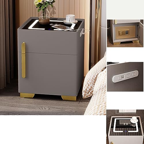 Moderner LED-Nachttisch mit eingebauter sicherer Ladestation und Schublade, stilvoller Nachttisch für Schlafzimmer oder Büro, hellgrau, intelligentes Design (35,1 cm) von Generisch