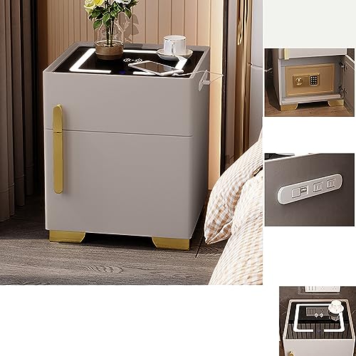 Moderner LED-Nachttisch mit sicherer Schublade und Ladestation für Schlafzimmer und Büro, Khaki, intelligenter Nachttisch mit multifunktionalem Design (35,1 cm) von Generisch