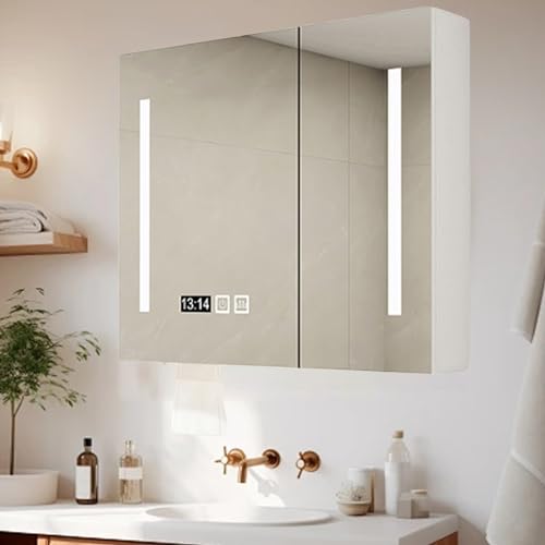 Moderner LED-beleuchteter Badezimmerspiegel mit Anti-Beschlag, platzsparender Aufbewahrungsschrank, Touch-Steuerung, Uhr, rechteckiges hängendes Design, stilvoll und funktional. Moderner LED-beleuchteter Badezimmerspiegel mit Anti-Beschlag, platzsparender Aufbewahrungsschrank, Touch-Steuerung, Uhr, rechteckiges hängendes Design, stilvoll und funktional. von Generisch