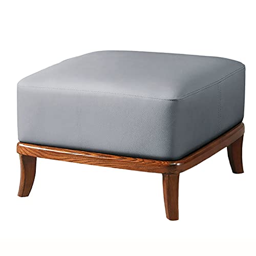 Moderner Leder-Fußhocker – runder orangefarbener Fußhocker mit Massivholzbeinen, Premium Ottomane Fußstütze Sofa Hocker für Wohnzimmer von Generisch