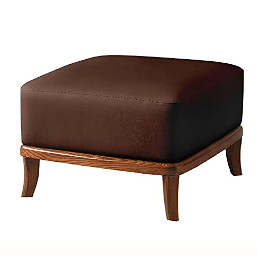 Moderner Leder-Fußhocker – runder orangefarbener Fußhocker mit Massivholzbeinen, Premium Ottomane Fußstütze Sofa Hocker für Wohnzimmer von Generisch