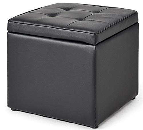 Moderner Leder-Pouf Ottomane mit Stauraum, einfache multifunktionale Fußstütze, Massivholzstruktur, 113 kg Kapazität, ideal für Wohnzimmer & Sofa, Schwarz, 40 x 40 cm von Generisch
