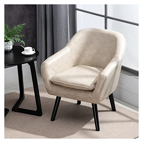 Moderner Leder-Stuhl mit massiven Holzbeinen, Sessel aus der Mitte des Jahrhunderts, für Wohnzimmer, Schlafzimmer, Empfangsraum oder Büro, Flügelrücken-Design mit Rückenlehne, Weiß von Generisch