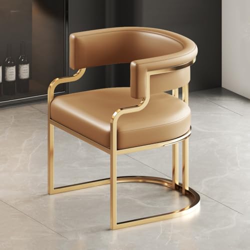 Moderner Ledersessel mit goldenen Metallbeinen für Wohnzimmer und Esszimmer, gepolsterter Sessel, Gästeempfang (Hellbraun) von Generisch
