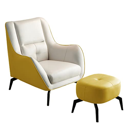 Moderner Ledersessel mit hoher Rückenlehne und Fußhocker für Wohnzimmer, Lounge oder Büro, stilvolles Patchwork-Design in Weiß und Gelb, perfekter Lesesessel für Schlafzimmer und kleine Räume Moderner Ledersessel mit hoher Rückenlehne und Fußhocker für Wohnzimmer, Lounge oder Büro, stilvolles Patchwork-Design in Weiß und Gelb, perfekter Lesesessel für Schlafzimmer und kleine Räume von Generisch