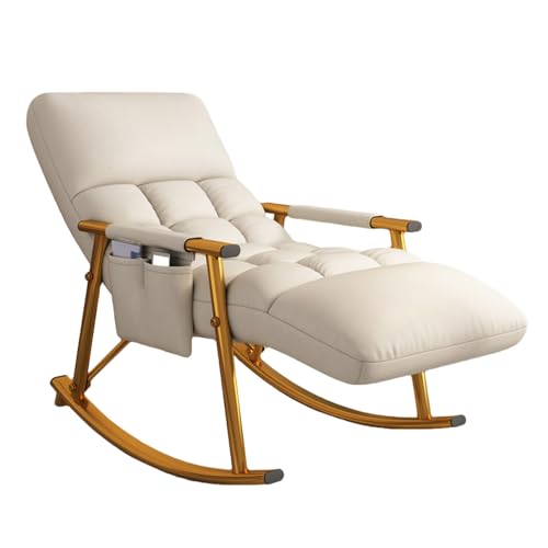 Moderner Lounge-Schaukelstuhl mit hoher Rückenlehne und dicker Polsterung, perfekt für Wohnzimmer oder Schlafzimmer, Outdoor, Schaukelstuhl mit hoher Rückenlehne, stilvolle weiße und goldene Beine von Generisch