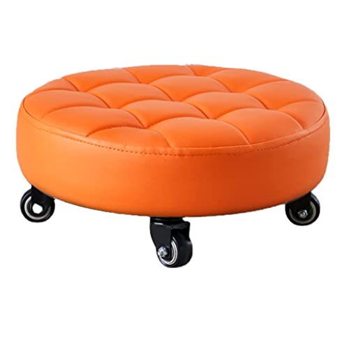 Moderner Low-Pod-Hocker, Sitz aus PU-Leder und Universalrollen, geeignet für Home Office, Garage oder Orange. von Generisch