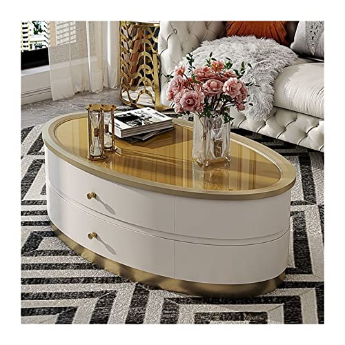 Moderner Luxus-Couchtisch mit einzigartigem Schreibtisch und stabilem Sockel, ovaler Mitteltisch mit 2 großen Schubladen für Wohnzimmer und Büro Moderner Luxus-Couchtisch mit einzigartigem Schreibtisch und stabilem Sockel, ovaler Mitteltisch mit 2 großen Schubladen für Wohnzimmer und Büro von Generisch