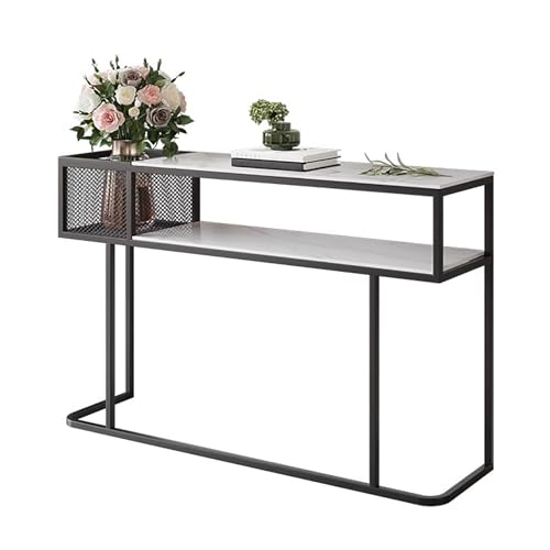 Moderner Marmor-Konsolentisch, schmaler Eingangstisch mit Metallrahmen, stilvoller Flur-Sofatisch für Wohnzimmer, Foyer, Büro, Schwarz von Generisch