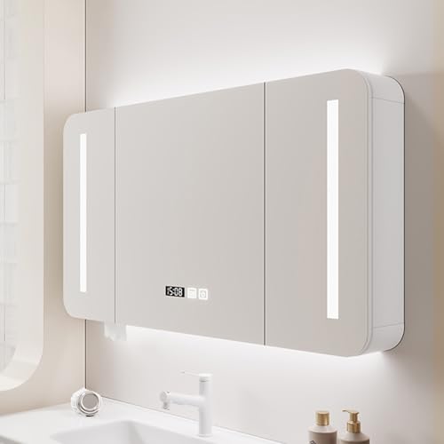 Moderner Medizinschrank mit HD-Spiegel, beschlagfrei, Badezimmerspiegel, intelligente LED-Beleuchtung, Badezimmeraufbewahrung, Uhr & Temperaturanzeige, Touch-Steuerung von Generisch