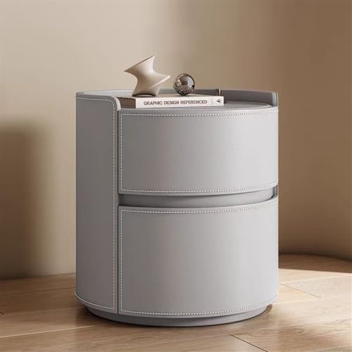 Moderner Nachttisch aus Massivholz mit Sattelleder-Finish, runder Nachttisch für Schlafzimmer, kleine Kommode mit 2 Schubladen, 40 cm Höhe, Hellgrau Moderner Nachttisch aus Massivholz mit Sattelleder-Finish, runder Nachttisch für Schlafzimmer, kleine Kommode mit 2 Schubladen, 40 cm Höhe, Hellgrau von Generisch