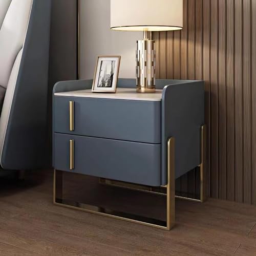 Moderner Nachttisch mit Leder-Finish, 2er-Set, mit Schublade, Metallgestell, schmaler Nachttisch, Kommode für Schlafzimmer von Generisch