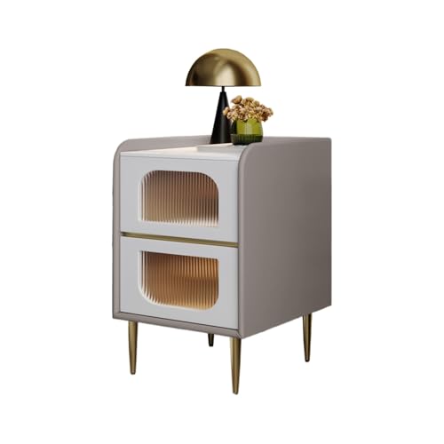 Moderner Nachttisch mit Schubladen, Rockboard-Arbeitsplatte, gehärtetes Glas, Mikrofaser-Leder, schmales Design für Schlafzimmer, Wohnzimmer von Generisch