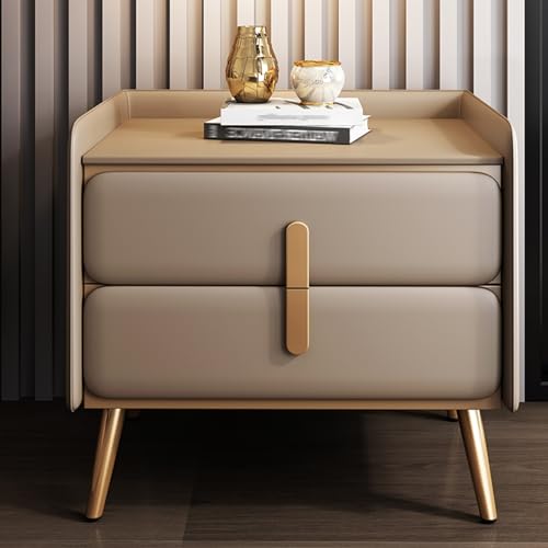 Moderner Nachttisch mit Schubladen, stilvolle kaltgewalzte Stahlgriffe, Oberfläche aus Nappaleder, kompaktes Design für Schlafzimmer Moderner Nachttisch mit Schubladen, stilvolle kaltgewalzte Stahlgriffe, Oberfläche aus Nappaleder, kompaktes Design für Schlafzimmer von Generisch