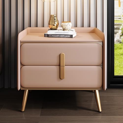 Moderner Nachttisch mit Schubladen, stilvolle kaltgewalzte Stahlgriffe, Oberfläche aus Nappaleder, kompaktes Design für Schlafzimmer von Generisch
