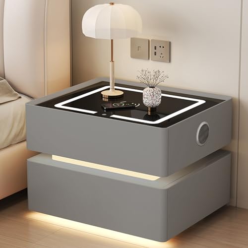 Moderner Nachttisch mit Sensorlicht und Zahlenschloss, Nachttisch mit kabellosem Laden für Büros, Schlafzimmer, Spielzimmer von Generisch