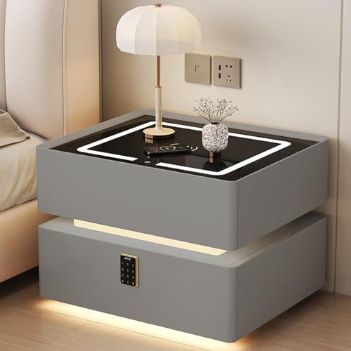 Moderner Nachttisch mit Sensorlicht und Zahlenschloss, Nachttisch mit kabellosem Laden für Büros, Schlafzimmer, Spielzimmer von Generisch