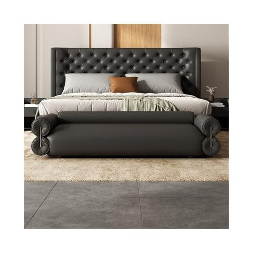 Moderner Nachttischhocker aus schwarzem Leder – lange Sofa-Bank für Schlafzimmer und Wohnzimmer, stilvoller Beistellhocker für kleine Räume, komfortables Design (groß) von Generisch