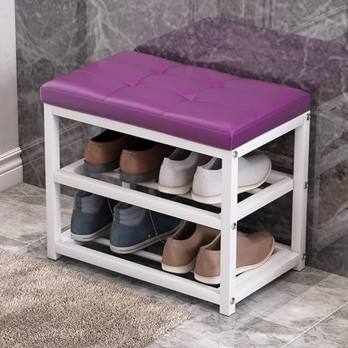 Moderner Ottomane Hocker mit Leder gepolstertem Sitz, 3 Ebenen, platzsparendes Schuhregal, Bank für Wohnzimmer, Schlafzimmer, Eingangsbereich Moderner Ottomane Hocker mit Leder gepolstertem Sitz, 3 Ebenen, platzsparendes Schuhregal, Bank für Wohnzimmer, Schlafzimmer, Eingangsbereich von Generisch