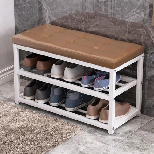 Moderner Ottomane Hocker mit Leder gepolstertem Sitz, 3 Ebenen, platzsparendes Schuhregal, Bank für Wohnzimmer, Schlafzimmer, Eingangsbereich Moderner Ottomane Hocker mit Leder gepolstertem Sitz, 3 Ebenen, platzsparendes Schuhregal, Bank für Wohnzimmer, Schlafzimmer, Eingangsbereich von Generisch