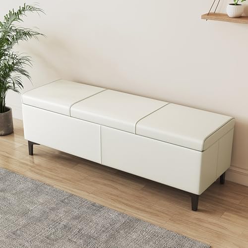Moderner Polsterhocker aus Kunstleder, stilvoller Schuhwechsel-Pouf, gepolsterter Aufbewahrungssitz mit Metallbeinen, für Schlafzimmer, Eingangsbereich und Wohnzimmer (Weiß, 60 cm) von Generisch