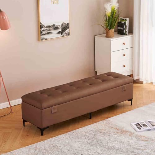 Moderner Polsterhocker mit Stauraum, stilvoller Nachttisch aus Leder mit Beinen, eleganter Eingangssitz, Holz, Schlafzimmernizer (Braun, 120 x 45 x 40 cm) von Generisch