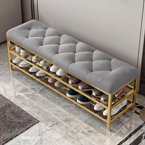 Moderner Polsterhocker mit großer Kapazität und Samt-Sitz, Metall-Schuhregal für Wohnzimmer, Schlafzimmer, Aufbewahrung und Sitzgelegenheit Moderner Polsterhocker mit großer Kapazität und Samt-Sitz, Metall-Schuhregal für Wohnzimmer, Schlafzimmer, Aufbewahrung und Sitzgelegenheit von Generisch