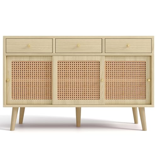 Moderner Rattan-Aufbewahrungsschrank – Sideboard mit 3 Schubladen und Holzrahmen und stilvollen Beinen für Wohnzimmer, Esszimmer und Eingangsbereich – platzsparende Lösung in hellem Eichen-Finish Moderner Rattan-Aufbewahrungsschrank – Sideboard mit 3 Schubladen und Holzrahmen und stilvollen Beinen für Wohnzimmer, Esszimmer und Eingangsbereich – platzsparende Lösung in hellem Eichen-Finish von Generisch