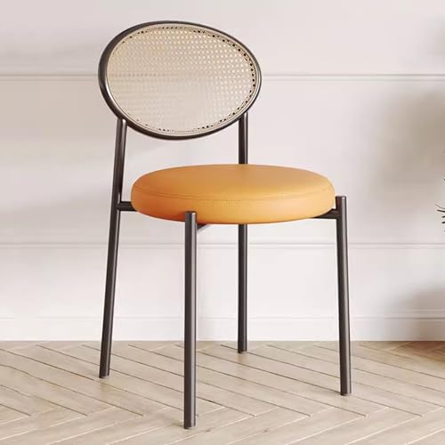 Moderner Rattan-Esszimmerstuhl mit Armlehnen, Sitzkissen und Rückenlehne, skandinavischer Vintage-Küchenakzentstuhl mit Metallrahmen, Orange Moderner Rattan-Esszimmerstuhl mit Armlehnen, Sitzkissen und Rückenlehne, skandinavischer Vintage-Küchenakzentstuhl mit Metallrahmen, Orange von Generisch