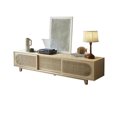 Moderner Rattan-TV-Ständer – Stilvoller Holzboden-Standschrank mit Stauraum für Wohnzimmer, kompaktes Design (200 x 45 x 46 cm) – perfekte Lösung für kleine Räume von Generisch